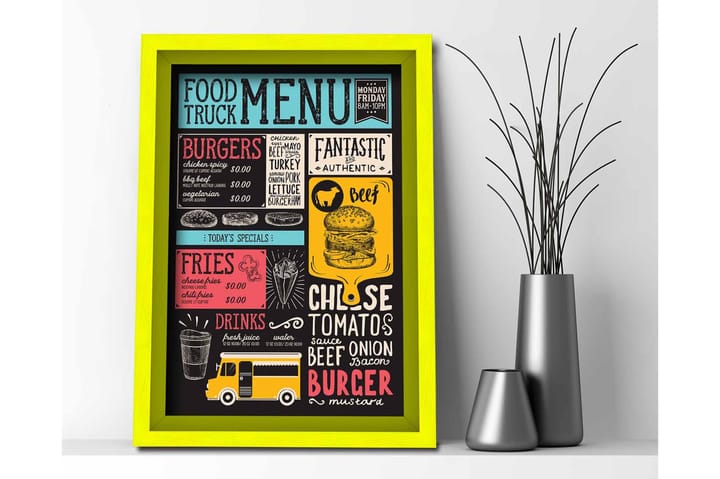 Bilde Kitchen med Ramme Flerfarget - 33x55 cm - Innredning - Plakater & posters - Rammer - Ramme poster
