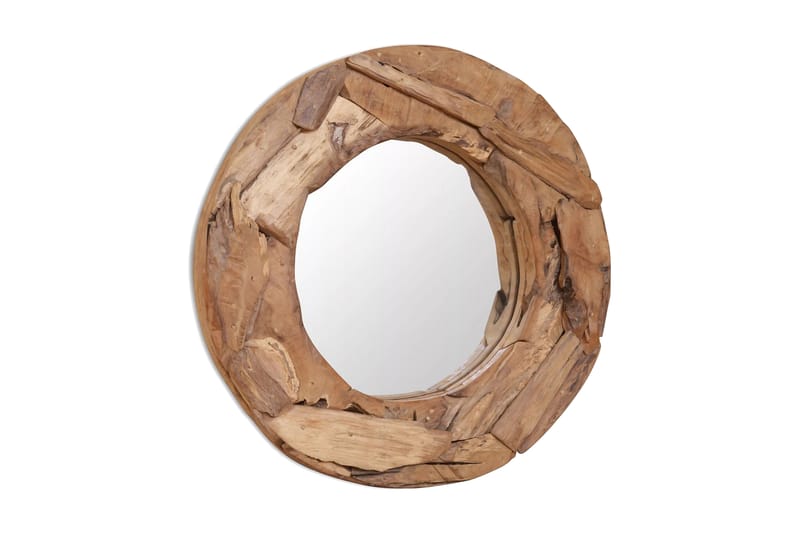 Dekorativt speil teak 60 cm rundt - Brun - Innredning - Speil - Gangspeil