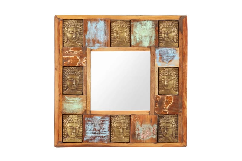 Speil med Buddha-motiver 50x50 cm gjenvunnet tre - Brun - Interiør - Speil - Gangspeil