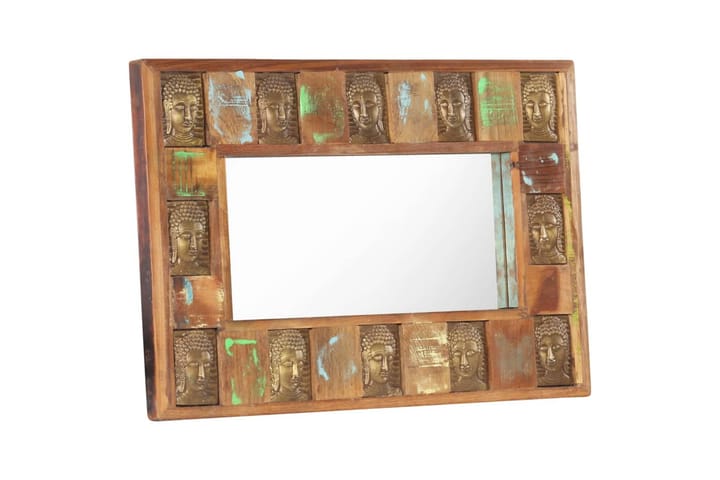 Speil med Buddha-motiver 80x50 cm gjenvunnet tre - Brun - Interiør - Speil - Veggspeil