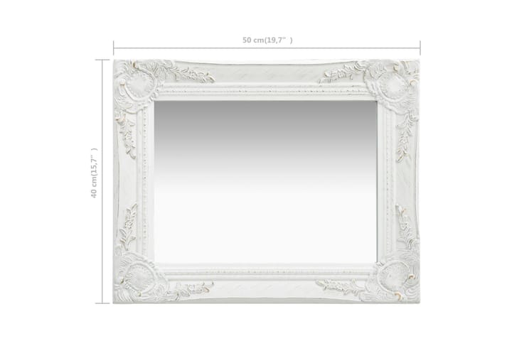 Veggspeil barokkstil 50x40 cm hvit - Interiør - Speil - Veggspeil