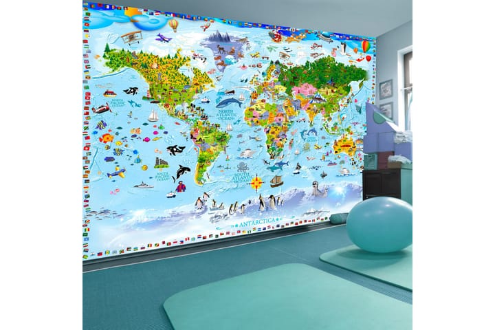 Fototapet World Map For Kids 300x210 - Artgeist sp. z o. o. - Interiør - Tapet - Fototapeter