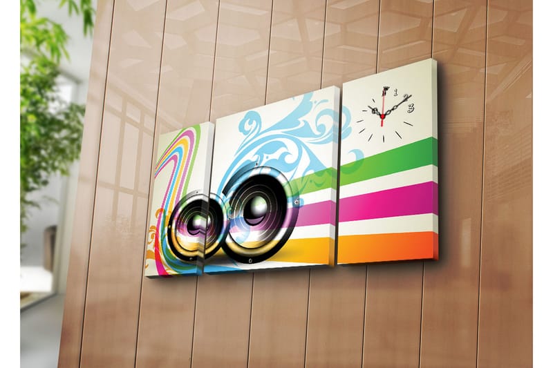 Canvasbilde Dekorativ med Klokke 3 Deler - Flerfarget - Interiør - Veggdekorasjon - Klokker