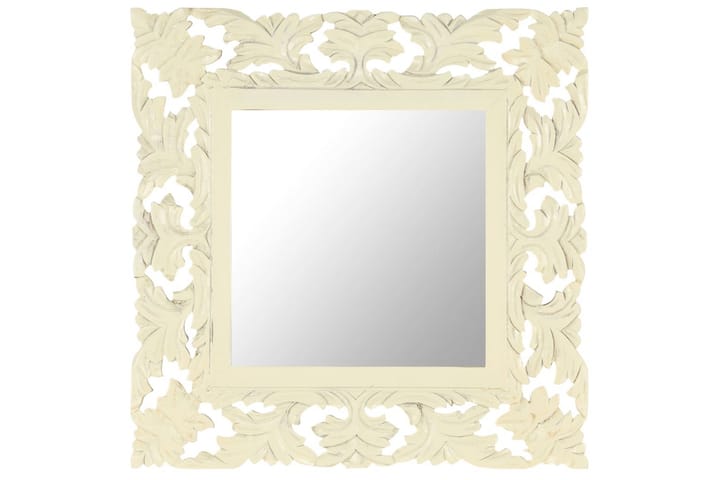 Håndskåret speil hvit 50x50 cm heltre mango - Hvit - Innredning - Veggdekorasjon - Speil