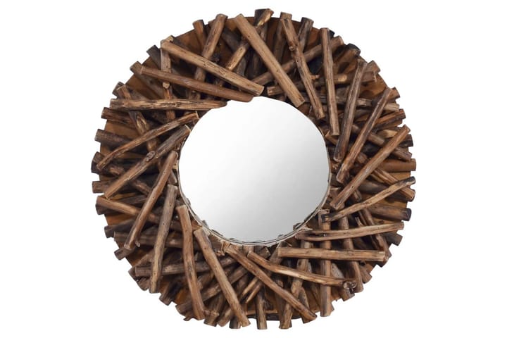 Veggspeil 40 cm teak rund - Brun - Innredning - Veggdekorasjon - Speil