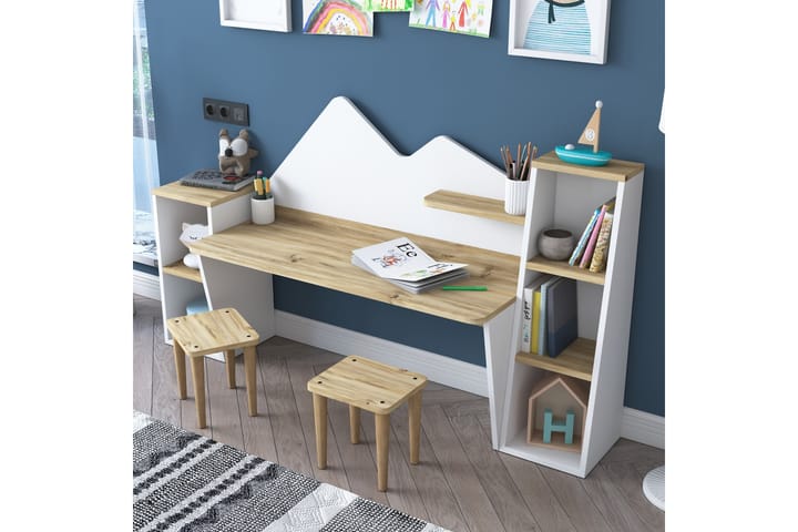Barneskrivebord Hathra 180 cm - Natur/Hvit - Møbler - Barnemøbler - Barnebord - Skrivebord barn
