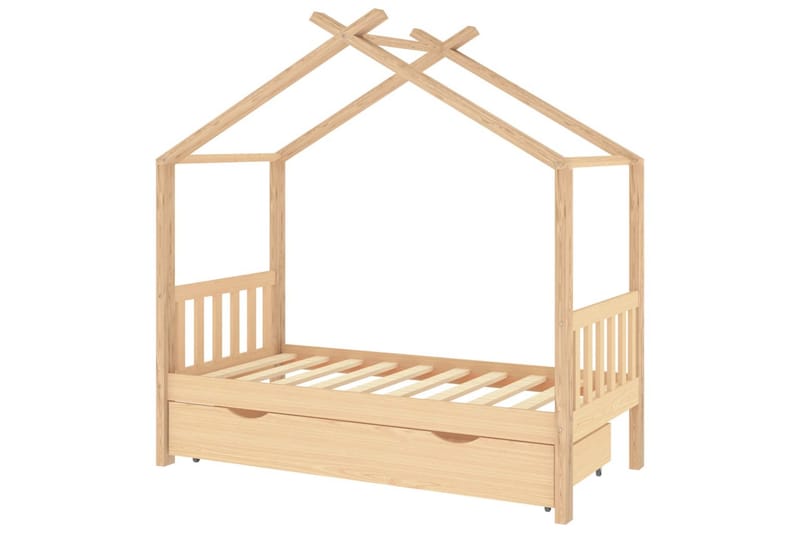 Ramme for barneseng med skuff heltre furu 80x160 cm - Brun - Møbler - Senger - Komplett sengepakke