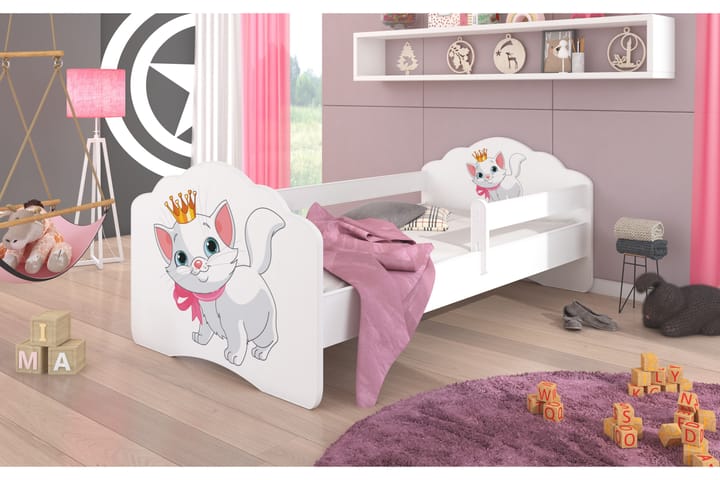Barneseng Casiano 80x160 cm med Sengehest Katt - Hvit/Rosa - Møbler - Barnemøbler - Barneseng & Juniorseng