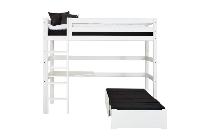 seng med stige og hjørnebordplate Trotvallen 209 cm - Hvit - Møbler - Barnemøbler - Barneseng & Juniorseng