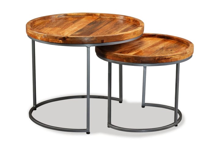 Sidebordsett i 2 deler massivt mangotre - Brun - Møbler - Bord - Avlastningsbord & sidobord - Brettbord og småbord