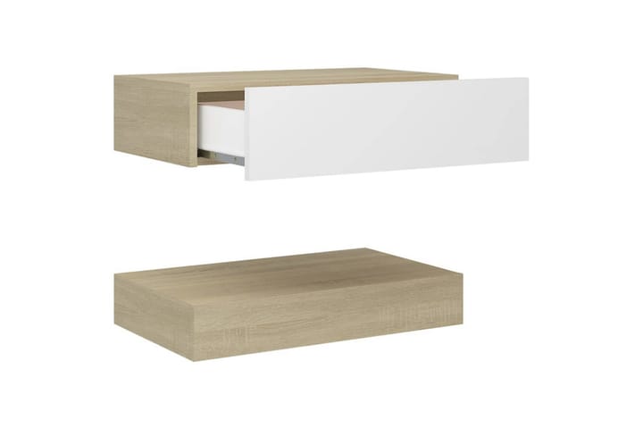 Nattbord hvit og sonoma eik 60x35 cm sponplate - Beige - Møbler - Bord - Avlastningsbord & sidobord - Sengebord & nattbord