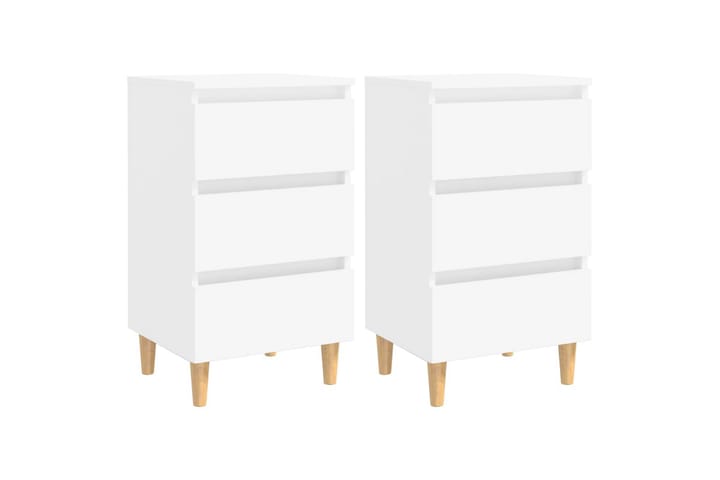 Nattbord med ben i heltre 2 stk hvit 40x35x69 cm - Hvit - Møbler - Bord - Avlastningsbord & sidobord - Sengebord & nattbord