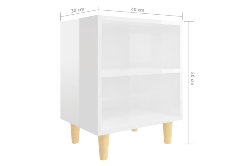 Nattbord med ben i heltre höyglans hvit 40x30x50 cm - Hvit - Møbler - Bord - Avlastningsbord & sidobord - Sengebord & nattbord