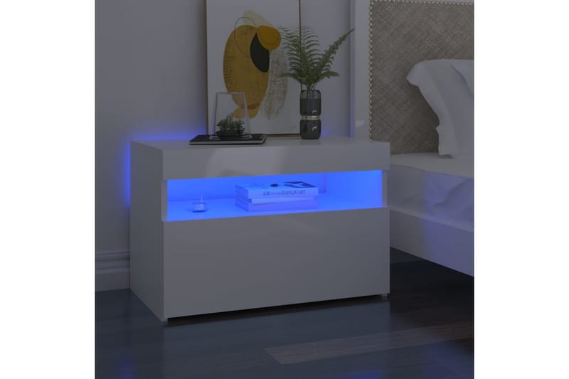Nattbord med LED-lys høyglans hvit 60x35x40 cm - Hvit - Møbler - Bord - Avlastningsbord & sidobord - Sengebord & nattbord