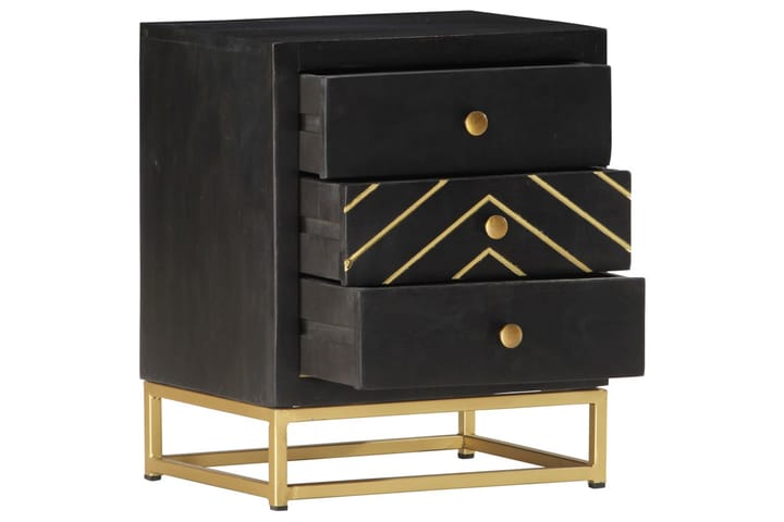 Nattbord svart og gull 40x30x50 cm heltre mango - Møbler - Bord - Avlastningsbord & sidobord - Sengebord & nattbord