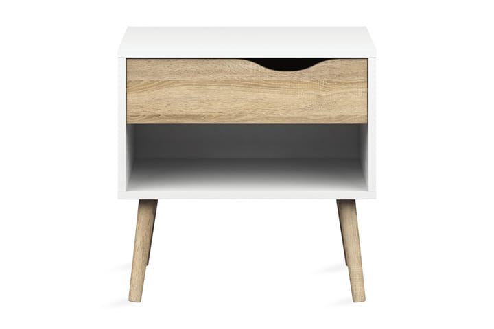 Nattbord Vasiliki 50 cm med Oppbevaring Skuff + Hylle - Hvit/Eikfarge - Møbler - Bord - Spisebord & kjøkkenbord