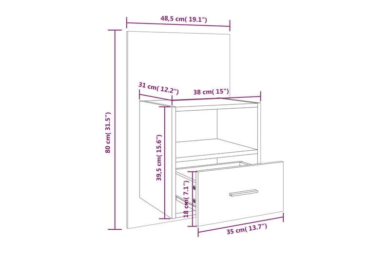 Veggmontert nattbord betonggrå konstruert tre - Grå - Møbler - Bord - Avlastningsbord & sidobord - Sengebord & nattbord