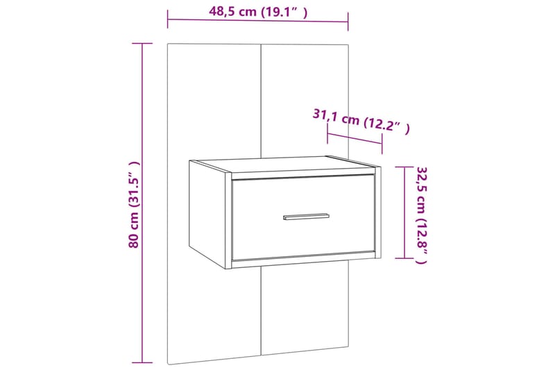 Veggmontert nattbord røkt eik konstruert tre - Brun - Møbler - Bord - Avlastningsbord & sidobord - Sengebord & nattbord