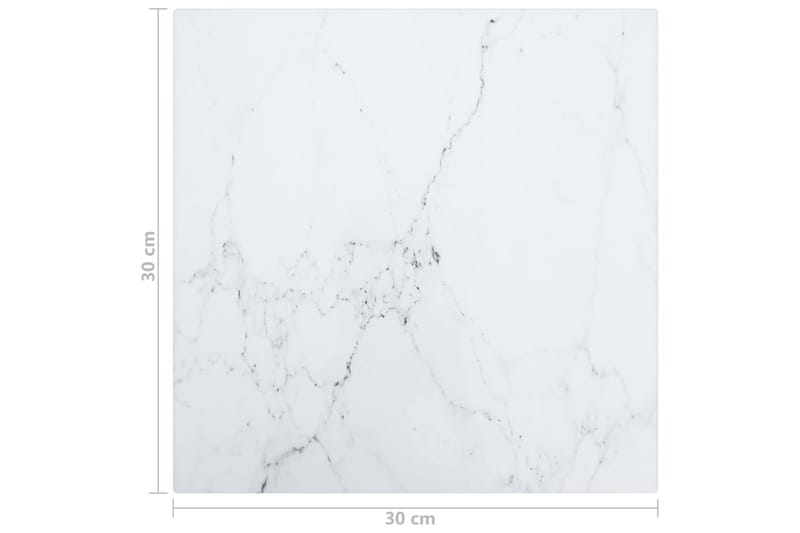 Bordplate hvit 30x30 cm 6 mm herdet glass med marmor design - Hvit - Møbler - Bord - Bordtilbehør - Ileggsplate