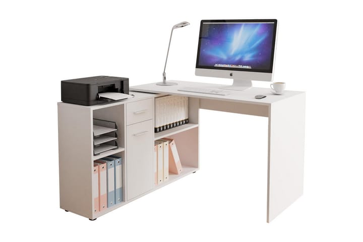 Hjørneskrivebord Arminon 120 cm med Oppbevaring - Hvit/Beige - Møbler - Bord - Kontorbord - Skrivebord - Hjørneskrivebord