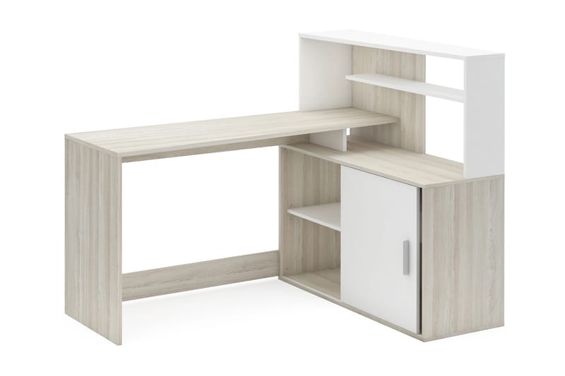 Hjørneskrivebord Brice 141 cm med Oppbevaringshyller + Skuff - Tre/Hvit - Møbler - Bord - Kontorbord - Skrivebord - Hjørneskrivebord