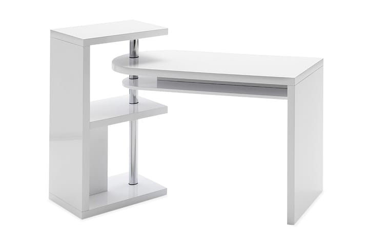 Hjørneskrivebord Nellestad 145 cm med Oppbevaring Hyller - Hvit Høyglans/Metall - Møbler - Bord - Kontorbord - Skrivebord
