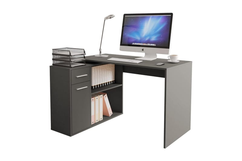 Hjørneskrivebord Parsh 120 cm med Oppbevaringsskuff+Skap+Hyl - Grå - Møbler - Bord - Kontorbord - Skrivebord - Hjørneskrivebord