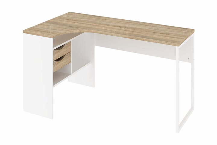 Hjørneskrivebord Praxia Plus 145cm m Oppbevaring Skuffer + H - Eikfarge/Hvit - Møbler - Bord - Kontorbord - Skrivebord