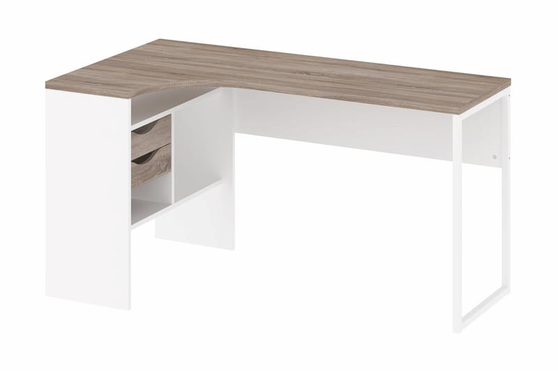 Hjørneskrivebord Praxia Plus 145cm m Oppbevaring Skuffer + H - Tryffel/Hvit - Møbler - Bord - Kontorbord - Skrivebord