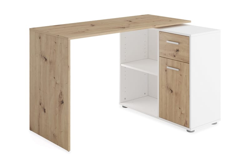 Hjørneskrivebord Thapar 117 cm med Oppbevaring - Lysebrun/Hvit - Møbler - Bord - Kontorbord - Skrivebord - Hjørneskrivebord