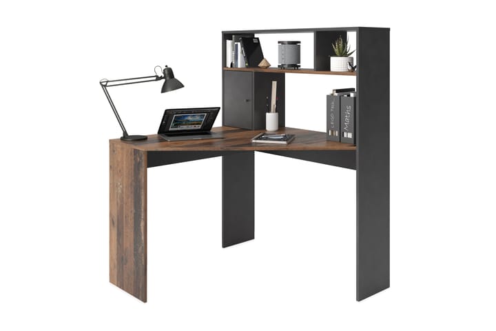 Hjørneskrivebord Trungle 100 cm med Oppbevaring Hyller + Ska - Brun/Svart - Møbler - Bord - Kontorbord - Skrivebord - Hjørneskrivebord