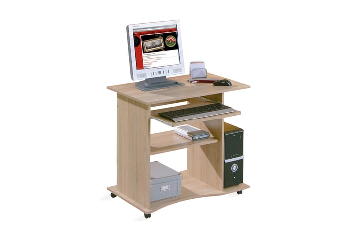 Databord Lyonne 80 cm med Oppbevaring Hyller på Hjul - Lys Eikefarge - Møbler - Bord - Kontorbord - Skrivebord