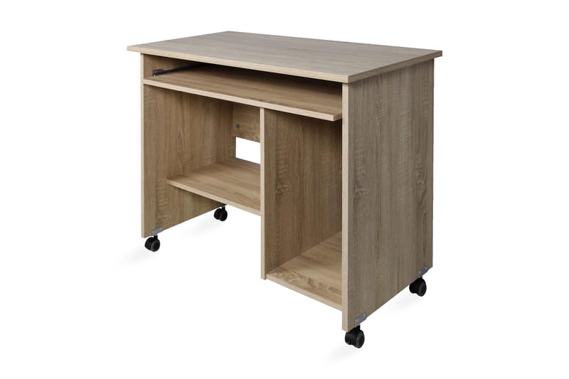 Databord Rosales 90 cm med Oppbevaring på Hjul - EikdEikor/Brun - Møbler - Bord - Kontorbord - Skrivebord