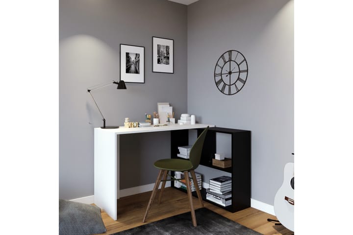 Hjørneskrivebord Canfeza 120 cm med Oppbevaring - Hvit/Svart - Møbler - Bord - Kontorbord - Skrivebord