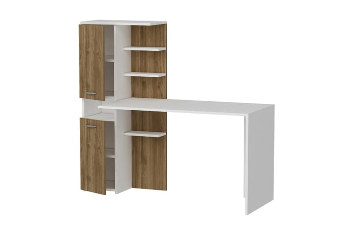 Skrivebord 120 cm med Oppbevaringshyller + 2 Skap Hvit/Valnø - Homemania - Møbler - Bord - Kontorbord - Skrivebord