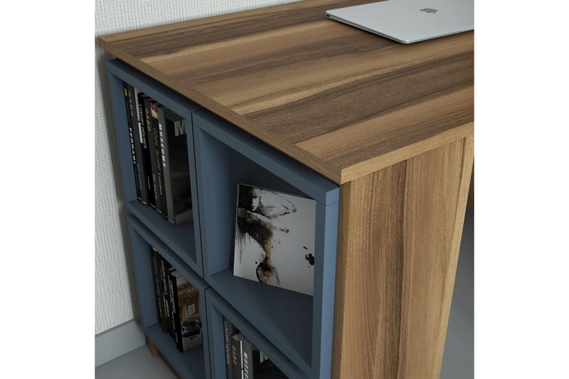 Skrivebord Amtorp 120 cm med Oppbevaringshylle + Vegghylle - Brun/Blå - Møbler - Bord - Kontorbord - Skrivebord
