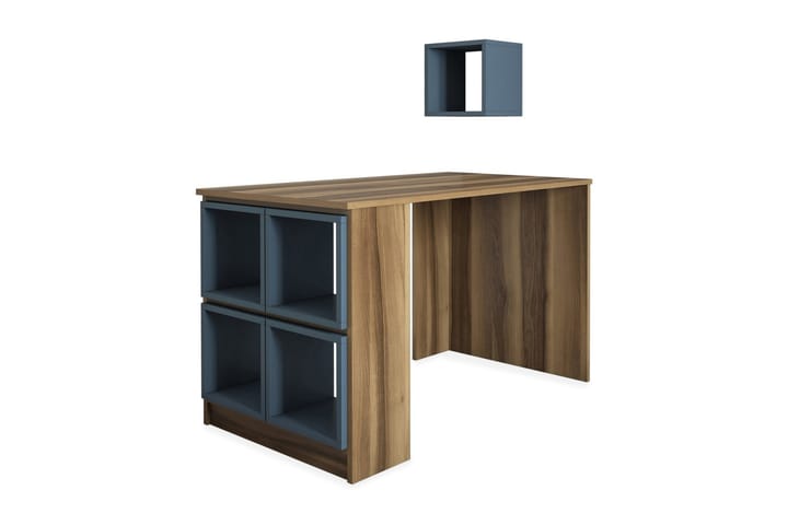 Skrivebord Amtorp 120 cm med Oppbevaringshylle + Vegghylle - Brun/Blå - Møbler - Bord - Kontorbord - Skrivebord