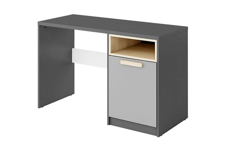 Skrivebord Biola 120 cm med Oppbevaring Skap + Hylle - Svart/Hvit/Grå - Møbler - Bord - Kontorbord - Skrivebord