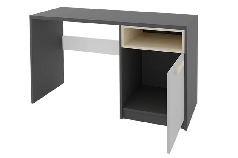 Skrivebord Biola 120 cm med Oppbevaring Skap + Hylle - Svart/Hvit/Grå - Møbler - Bord - Kontorbord - Skrivebord