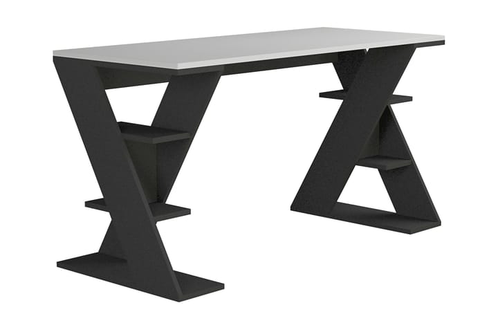 Skrivebord Briska 140 cm med Oppbevaringshyller - Hvit/Mørkegrå - Møbler - Bord - Kontorbord - Skrivebord