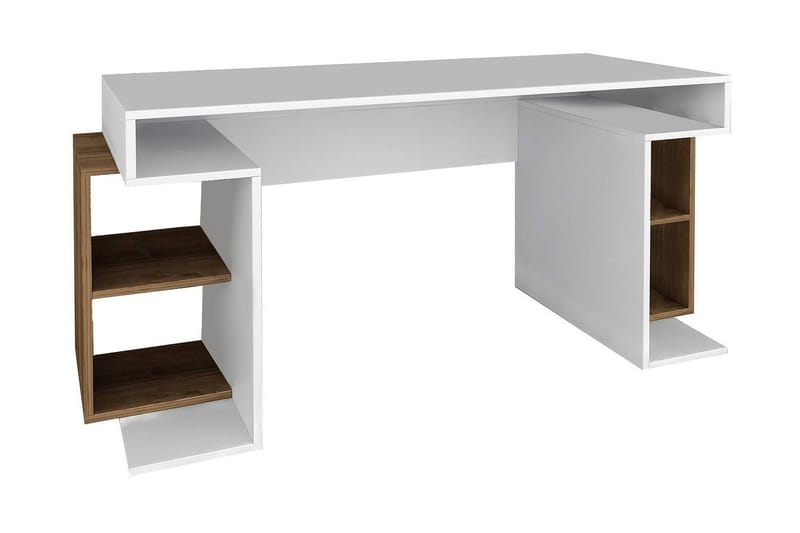 Skrivebord Clora 153 cm med Oppbevaringsben - Hvit/Valnøttsbrun - Møbler - Bord - Kontorbord - Skrivebord