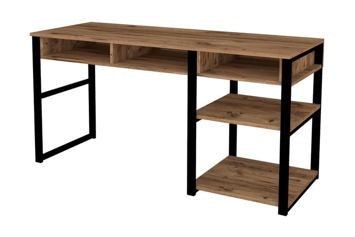Skrivebord Dehana 150 cm med Oppbevaring 5 Hyller - Valnøttbrun/Svart - Møbler - Bord - Kontorbord - Skrivebord