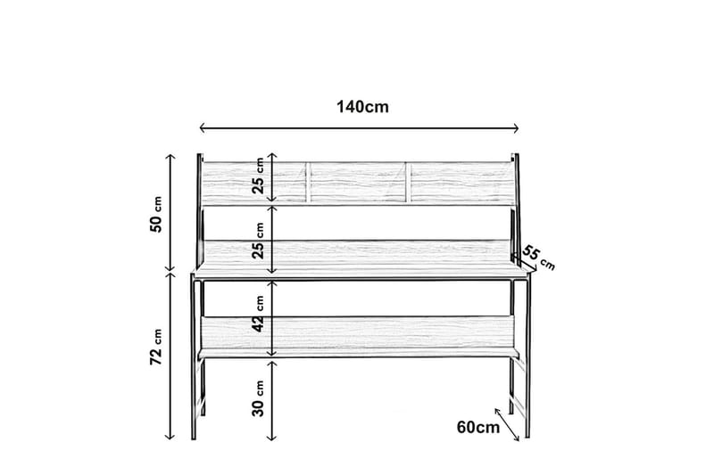 Skrivebord Demira 140 cm med Oppbevaringshyller - Svart - Møbler - Bord - Kontorbord - Skrivebord
