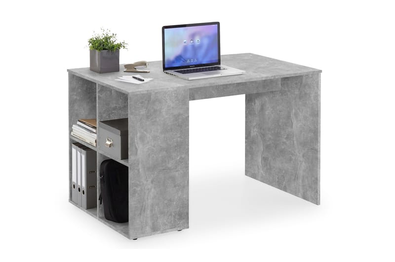 Skrivebord Evania 117 cm med Oppbevaringshyller - Betonggrå - Møbler - Bord - Kontorbord - Skrivebord