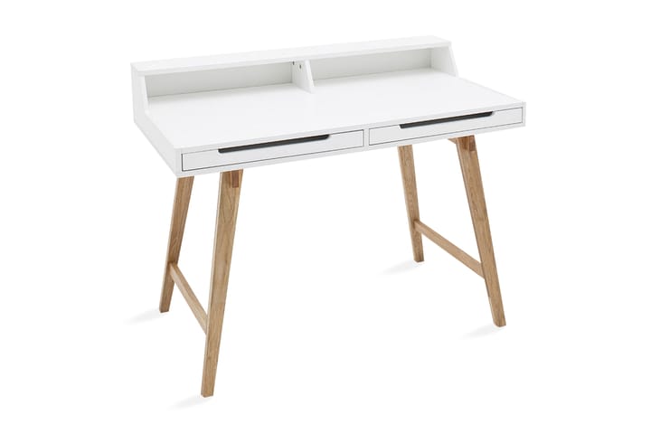 Skrivebord Gashon 110 cm med Oppbevaring 2 Skuffer + Hylle - Hvit/Eikfarge - Møbler - Bord - Kontorbord - Skrivebord