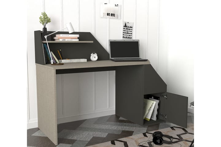 Skrivebord Gustow 140 cm med Oppbevaringshyller + Skap - Antrasitt - Møbler - Bord - Kontorbord - Skrivebord