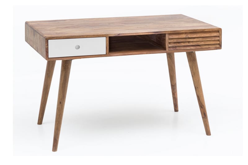Skrivebord Hongsermeier 117 cm med Oppbevaring 2 Skuffer + H - Massivt Tre/Hvit - Møbler - Bord - Kontorbord - Skrivebord