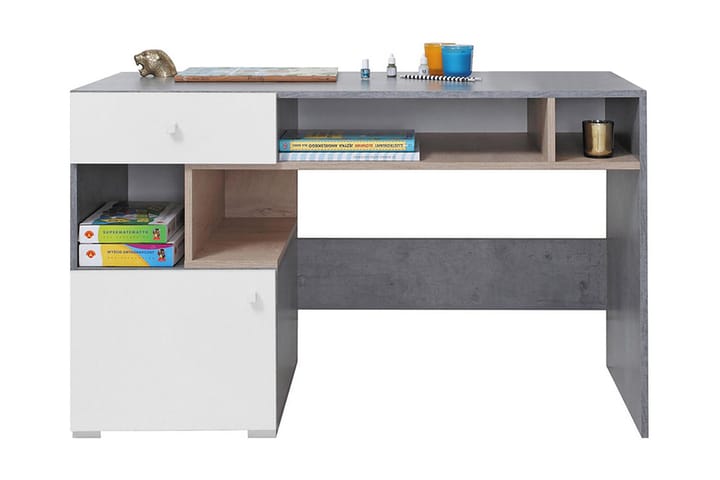 Skrivebord Indora 125 cm - Grå/Hvit/Natur - Oppbevaring - Garderober & garderobesystem - Hjørnegarderobe