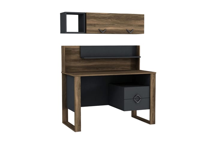 Skrivebord Jospeh 120 cm med Oppbevaringsskuffer + Hyller - Valnøttsbrun/Mørkegrå - Møbler - Bord - Kontorbord - Skrivebord