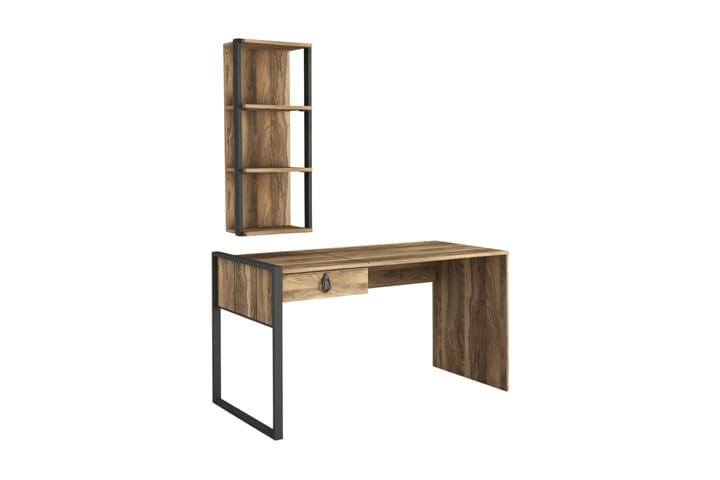 Skrivebord Jospeh 124 cm med Oppbevaring Skuff+Vegghylle - Valnøttsbrun - Møbler - Bord - Kontorbord - Skrivebord